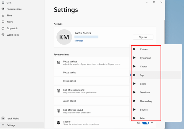 Configure End Of Session and End Of Break sounds step 2