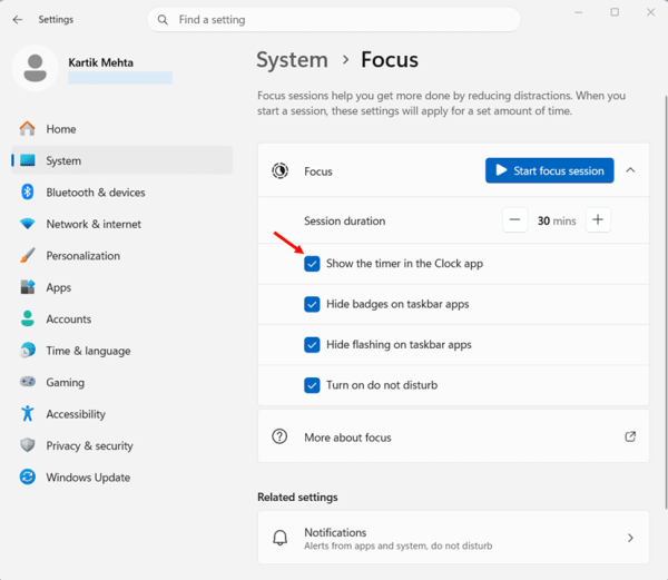 Configure Focus options for future sessions step 2