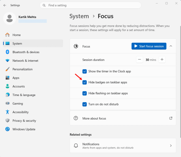 Configure Focus options for future sessions step 3