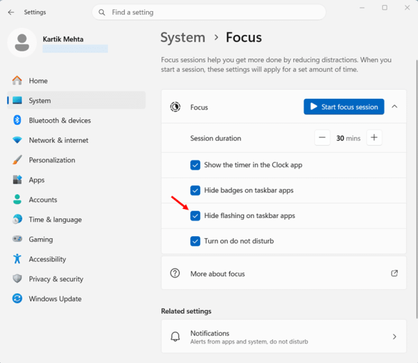 Configure Focus options for future sessions step 4