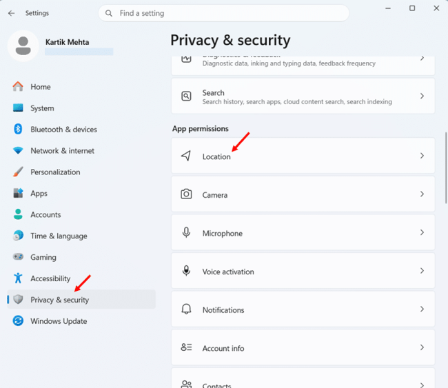 Configure Location Services in Windows 11 step 1
