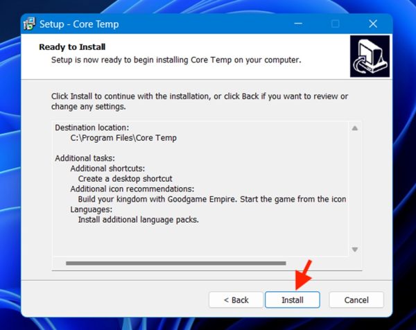 Core Temp for monitoring CPU temperature step 2