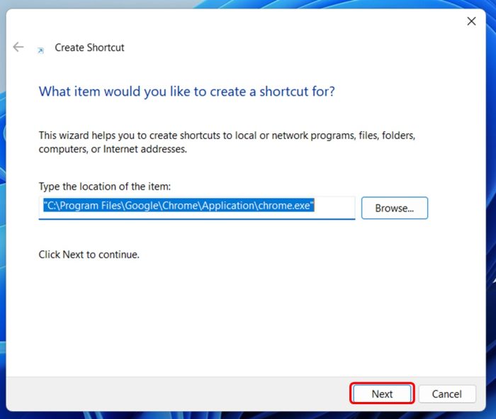 Create Shortcut Using Desktop Context Menu step 5