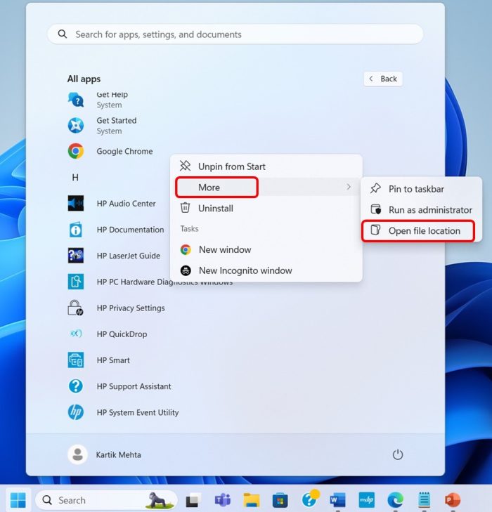 Create Shortcut Using Start Menu step 3