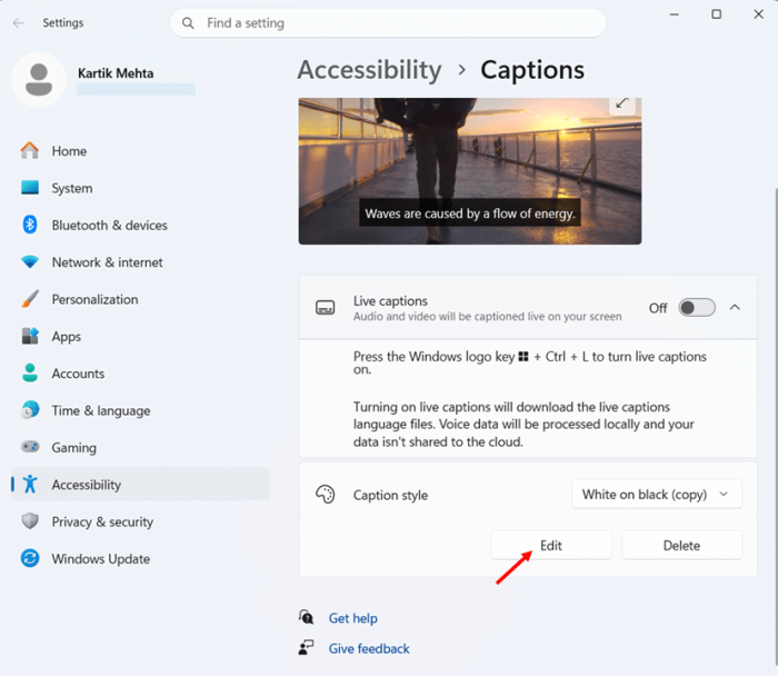 Create a custom caption style step 2