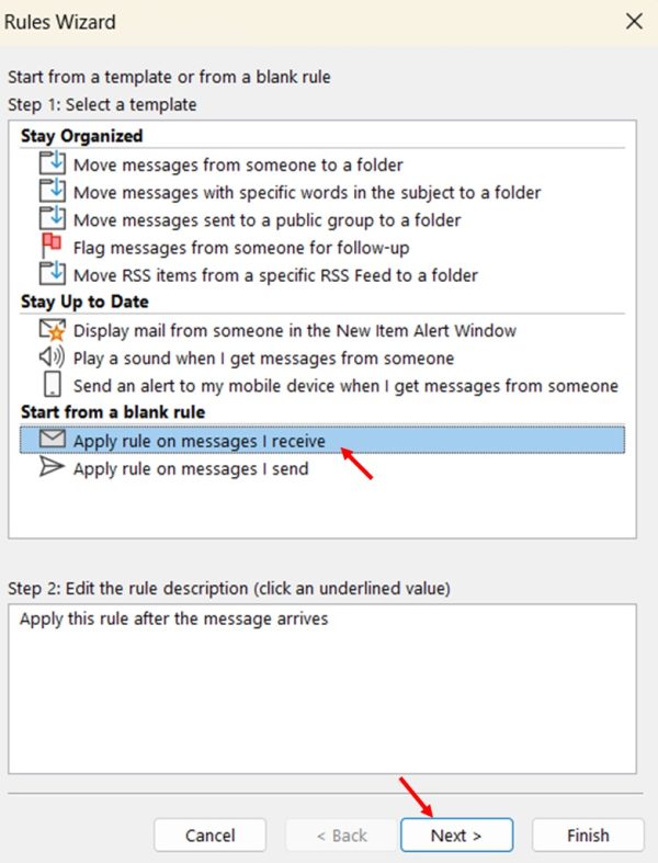 Creating Rules to Automatically Block Emails in Outlook step 5