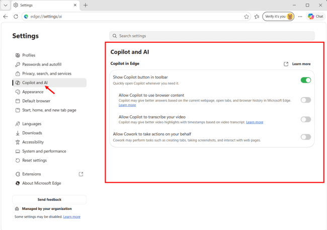 Disable the Edge Copilot Sidebar step 2