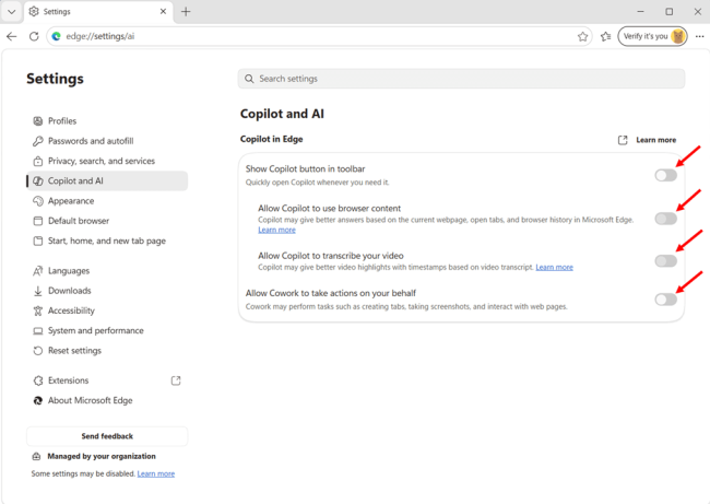 Disable the Edge Copilot Sidebar step 3, 4, 5 and 6