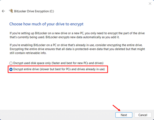 Enable BitLocker on OS Drive via Control Panel step 6