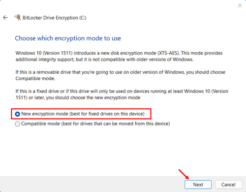 Enable BitLocker on OS Drive via Control Panel step 7