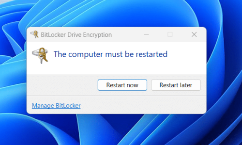 Enable BitLocker on OS Drive via Control Panel step 9