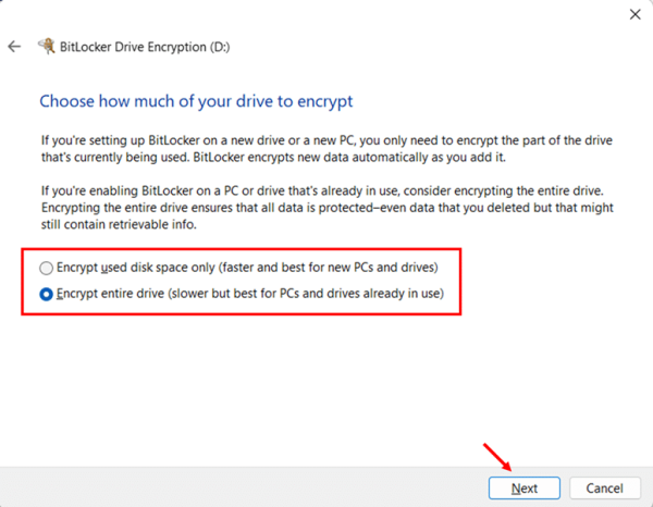 Enable BitLocker on a Secondary Data Drive via Control Panel step 5