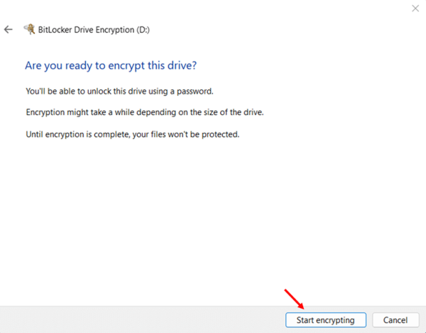 Enable BitLocker on a Secondary Data Drive via Control Panel step 7