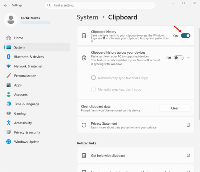 Enable Clipboard History Through Settings in Windows 11 step 3