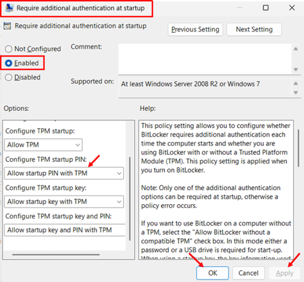 Enable PIN via Group Policy