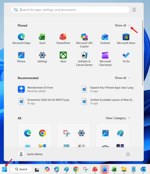 Expand Your Pinned Apps step 1 and 2
