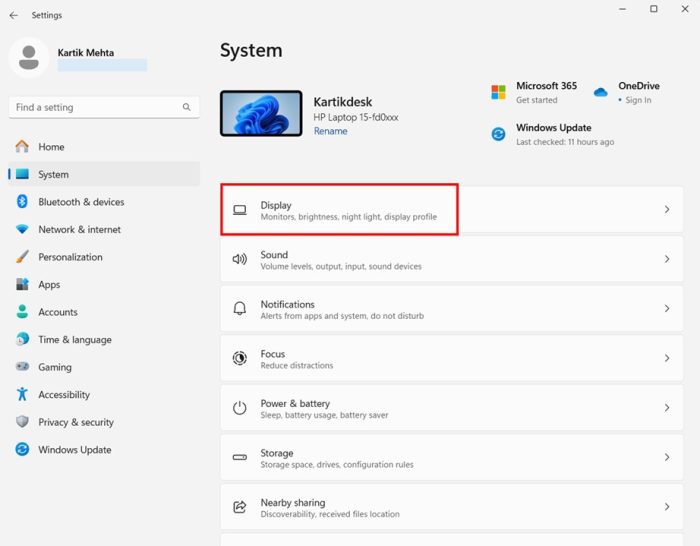 Exploring Display Adapter Properties in Setting App step 1