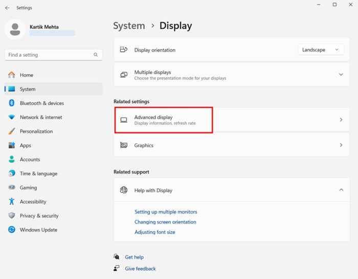 Exploring Display Adapter Properties in Setting App step 2