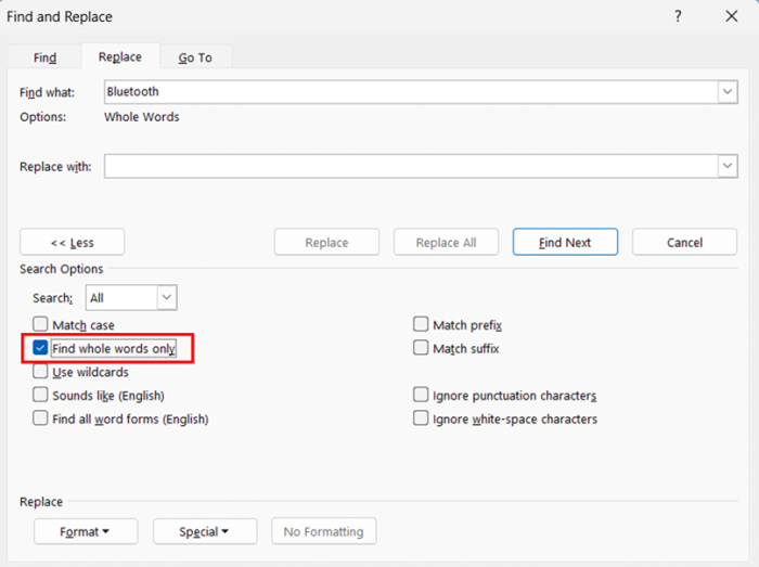 Exploring Search Options in Find and Replace step 3