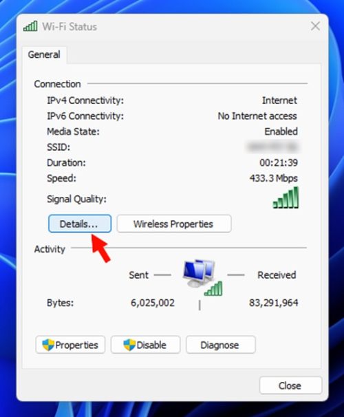 Find MAC Address in Windows 11 Using the Control Panel step 6