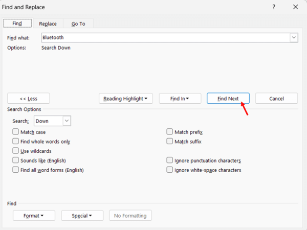 Finding Formatting Without Text step 4