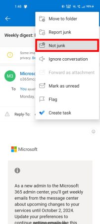 Finding and Managing Blocking Options in the Outlook Mobile App step 6