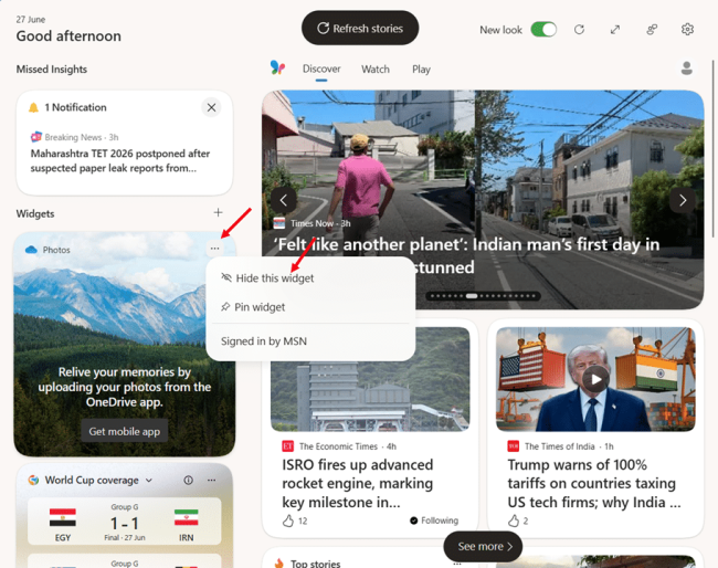 Hide a Single Widget from the Widgets Board step 2 and 3