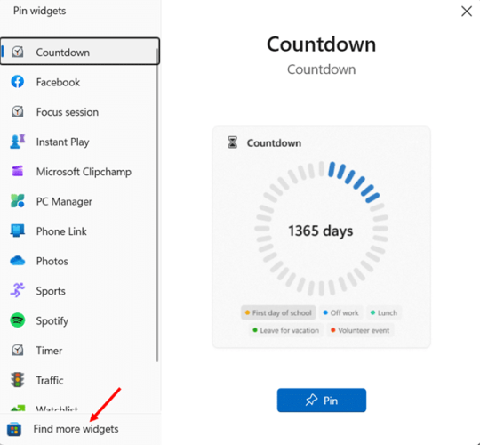 How to Add Widgets to the Widgets Board from Microsoft Store via Pin Widgets Window step 3