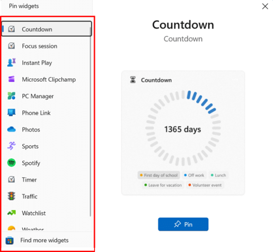 How to Add Widgets to the Widgets Board from Pin Widgets Window step 3