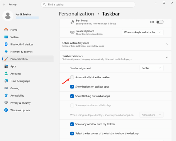 How to Disable Auto-Hide Taskbar step 3
