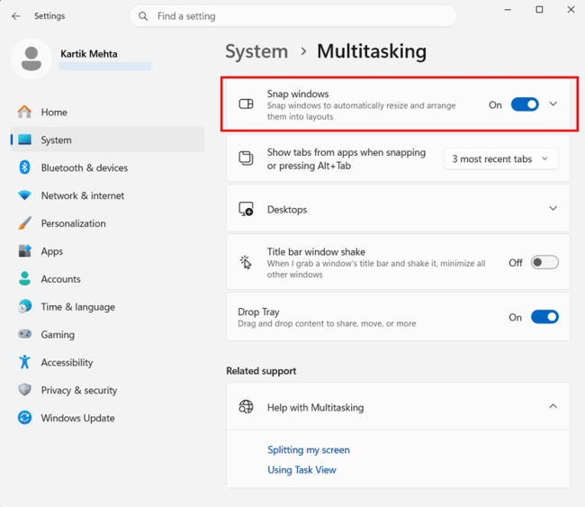 How to Open Snap Settings step 3