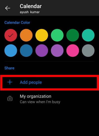 How to Share Your Outlook Calendar on Android step 5