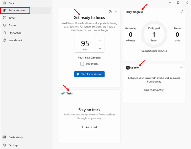 Launch the Clock App and Open Focus Sessions step 2 and 3