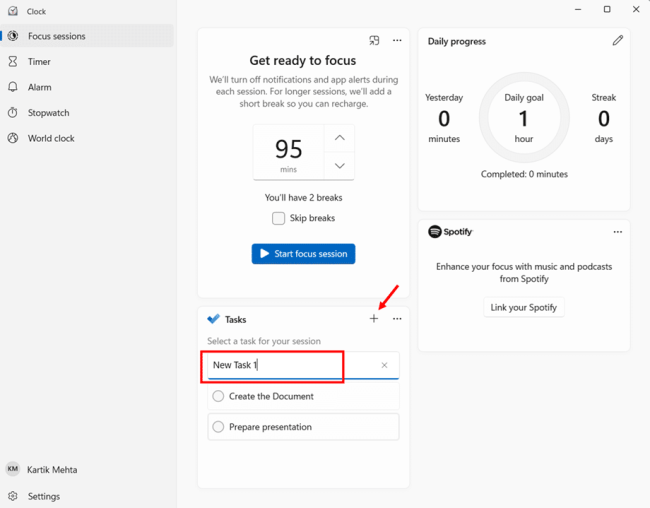 Link and Select Tasks Before a Session step 2