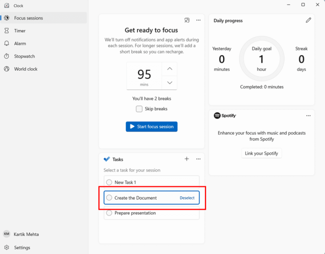 Link and Select Tasks Before a Session step 4