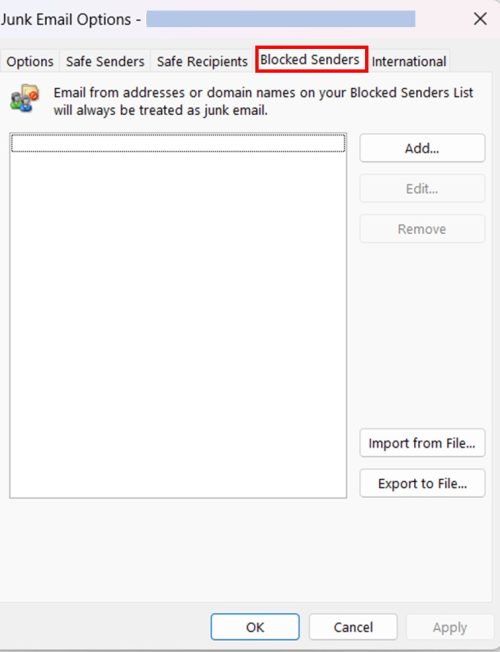 Locating the Blocked Senders List step 3