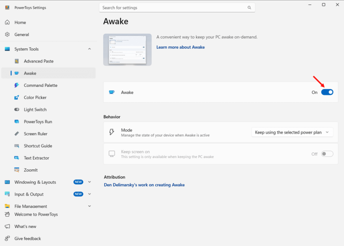 Microsoft PowerToys Awake Installation and Stopping Sleep Configuration step 5
