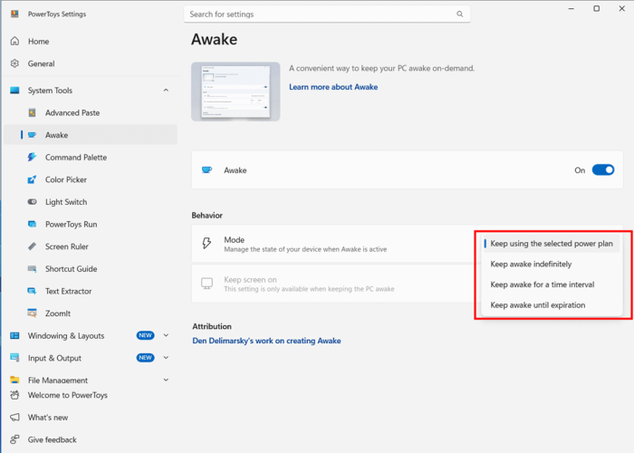 Microsoft PowerToys Awake Installation and Stopping Sleep Configuration step 6