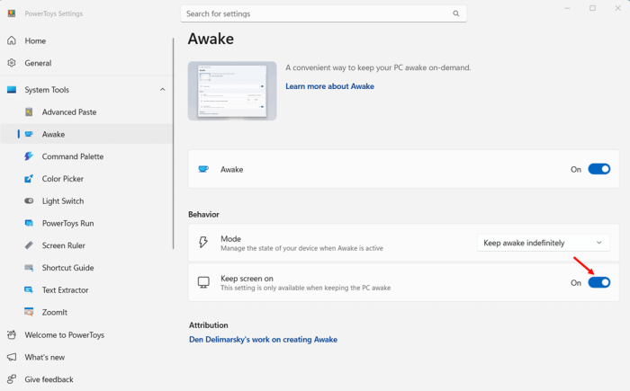 Microsoft PowerToys Awake Installation and Stopping Sleep Configuration step 7