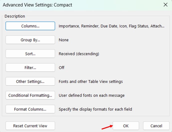 Missing Columns or Panes in the Inbox Step 8