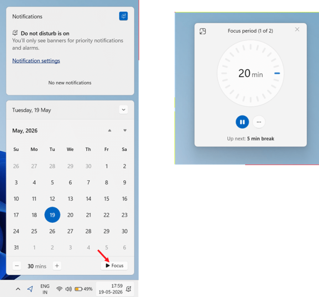 Open Focus Sessions in Windows 11 From Notification Center step 4