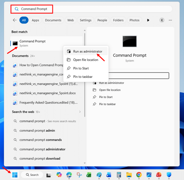 Opening Command Prompt as Administrator step 1