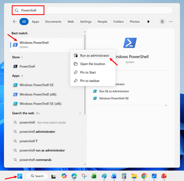 Opening PowerShell as Administrator step 1