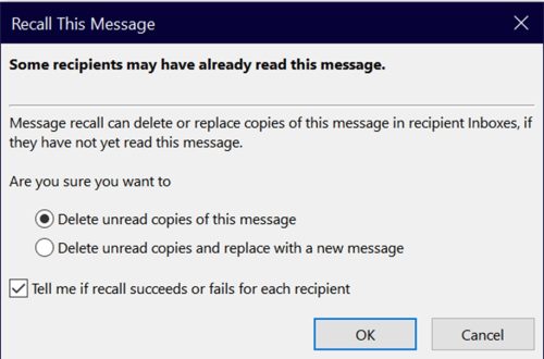 Outlook Message recall Snap 3