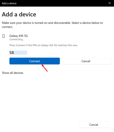 Pair your phone with PC step 4