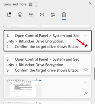 Pin an Item in Clipboard History step 2