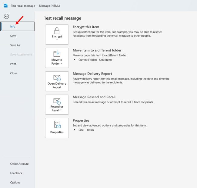 Recall an Email in Outlook Classic Office 365 (Classic Ribbon) step 4