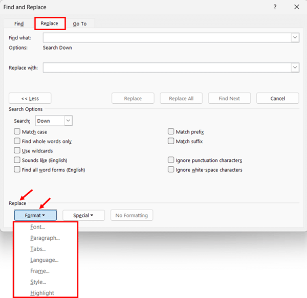 Replacing Formatting Only step 3