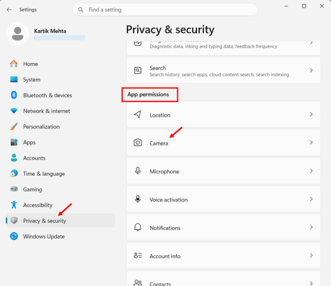 Restrict Camera Access in Windows 11 step 1