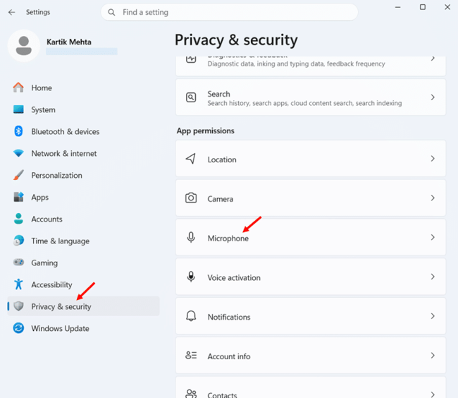 Restrict Microphone Access in Windows 11 step 1